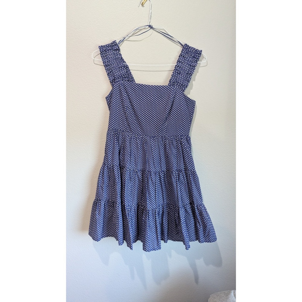 AQUA Heart Print Mini Dress Womens XS Blue Ruffle Tiered Cotton Excellent